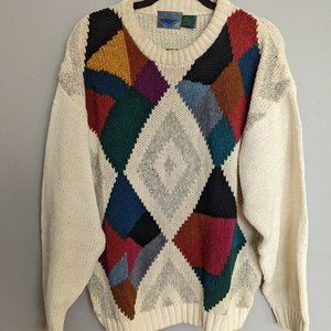 Vintage Etchings Mens Multicolor Crew Neck Pullover Sweater Size Medium
